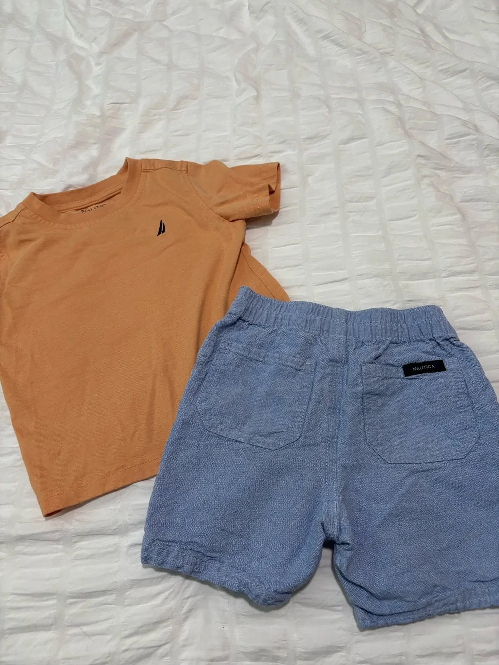 Nautica Boys' Orange Short-Sleeve Tee & Blue Elastic Waist Shorts Set
